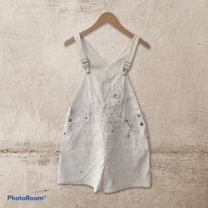 90s splatter paint white overalls
